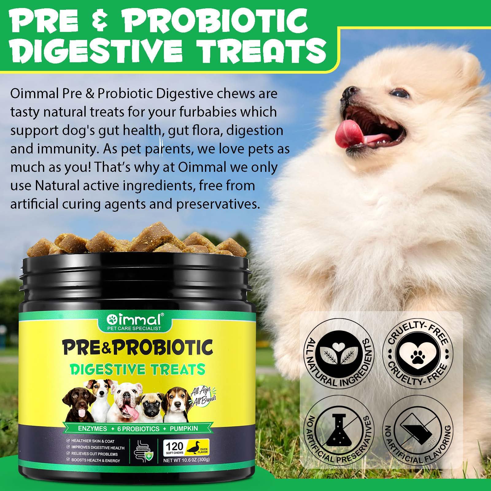 Probiotic Chews for Dogs (Duck 120PCS), Probiotics for Dogs with Digestive Enzymes, Dog Probiotics for Yeast, Itchy Skin, Anti Diarrhea, Gut Digestive Health, Allergy & Immune Support, 10.6oz (300G)