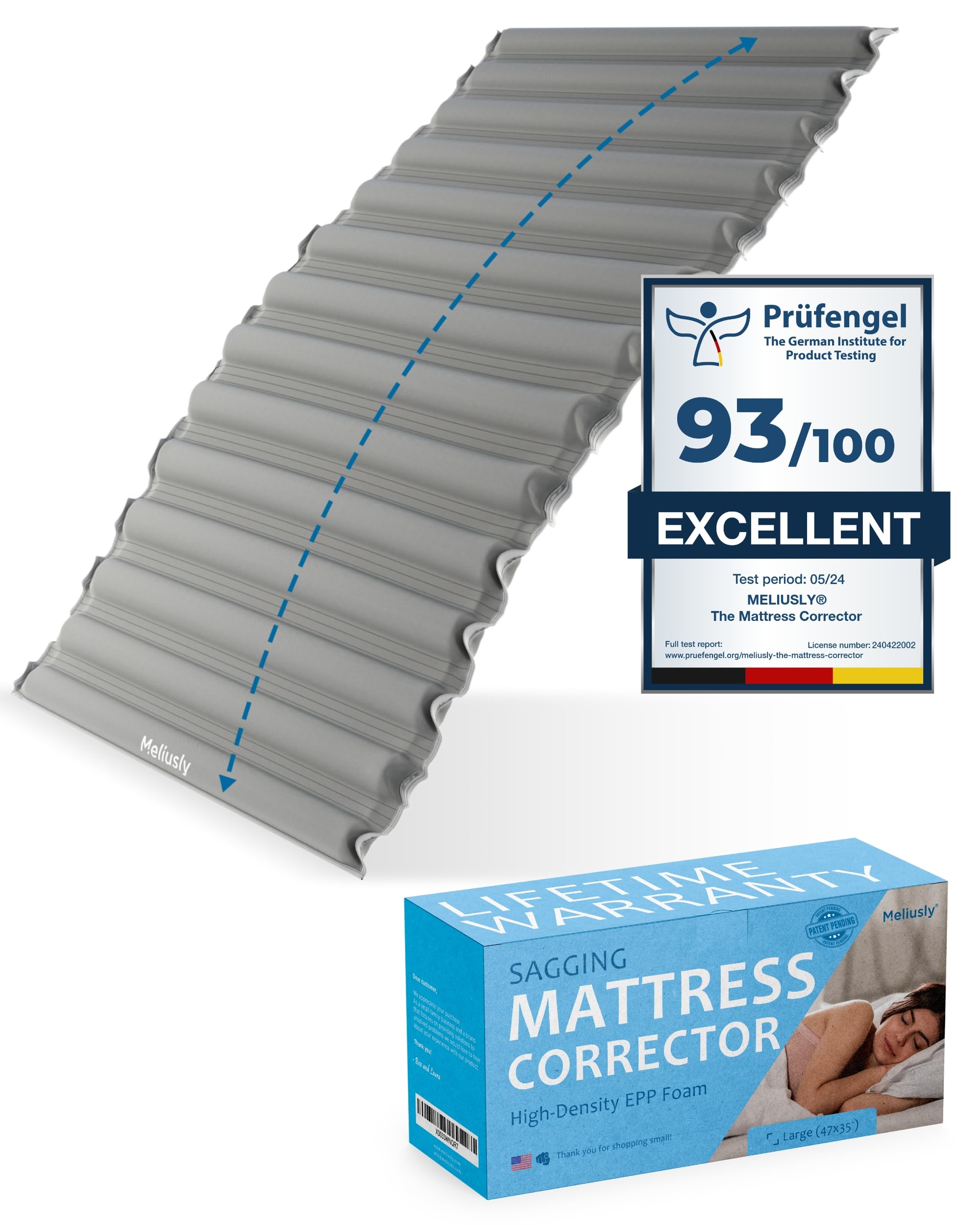 Meliusly Sagging Mattress Support Pad (47x35'' - Large) Patent Pending Mattress Firming Pad to Make Mattress Firmer - Saggy Bed Mattress Sag Support Board - Sinking Mattress Fix Firm Insert