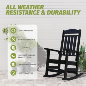 FOOWIN Outdoor Rocking Chair Set of 2, High Back Patio Rocking Chair, HDPE All Weather Resistant Porch Rocker for Adult, Oversized Rocking Chairs for Garden, Lawn, Indoor & Outdoor Use, Black