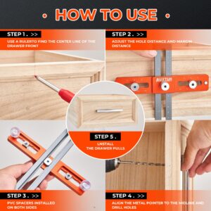 AUXTUR Cabinet Hardware Jig, Adjustable Cabinet Handle Template Tool with Alignment Hole, Punch Locator Drill Guide for Knobs,Handles and Pulls, Cabinet Template Tool for Drawer Cabinet Installation