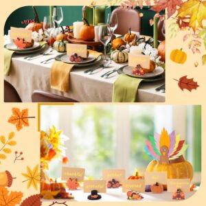 Tradder 18 Pcs Fall Pumpkin Place Card Holders with Gold Foil Card Harvest Thanksgiving Mini Pumpkin Name Card Photo Picture Stand Holder for Fall Thanksgiving Decorations Wedding(Turkey)