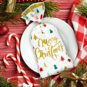 Whaline 150Pcs Christmas Cellophane Bags Red Green Gold Xmas Tree Print Candy Cookie Treat Bags Plastic Holiday Goodie Bags with Twist Tie