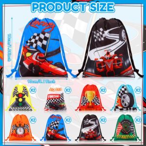 Paterr 24 Pcs Race Car Party Favor Goodie Bags Racing Drawstring Bags Race Car Gift Bags Candy Treat Bags for Boys Car Theme Birthday Baby Shower Decor Supplies, 7.09 x 5.12 Inches