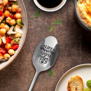 Life Happens Coffee Helps,Funny Engraved Stainless Spoon,Coffee Spoon,Coffee Lover Gifts for Men Women,Barista Gifts,Best Friend Spoon Gift(With Gift Box)