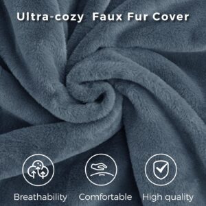 MAXYOYO Bean Bag Bed Folding Sofa Bed Floor Mattress for Adults, Extra Thick and Long Floor Sofa with Faux Fur Washable Cover, Full Floor Couch Bed for Bedroom Living Room, Dusty Blue, 54x95 Inch