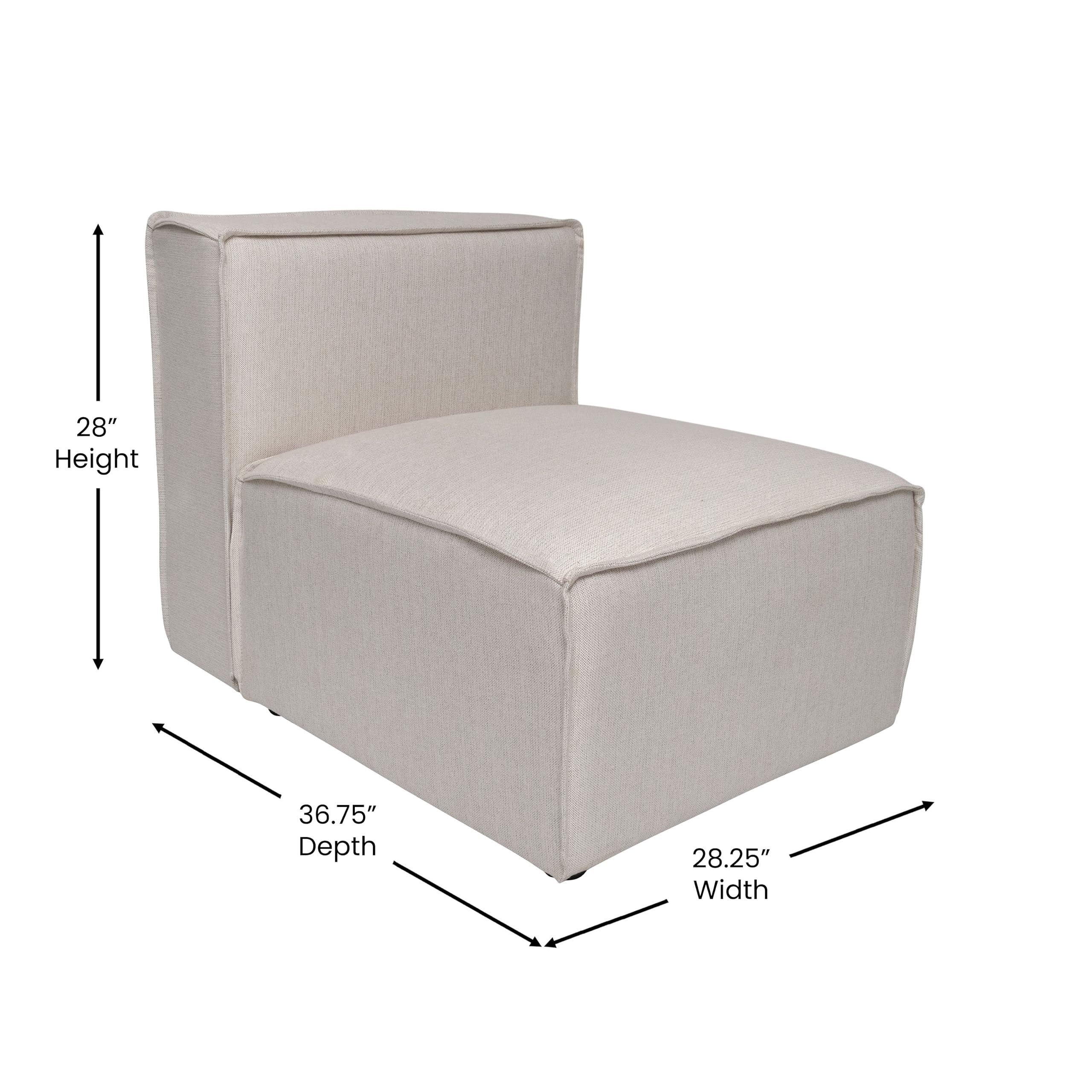 BizChair Fabric Middle Chair Module for Sectional Sofa, Customizable Modular Couch Armless Middle Seat, Cream