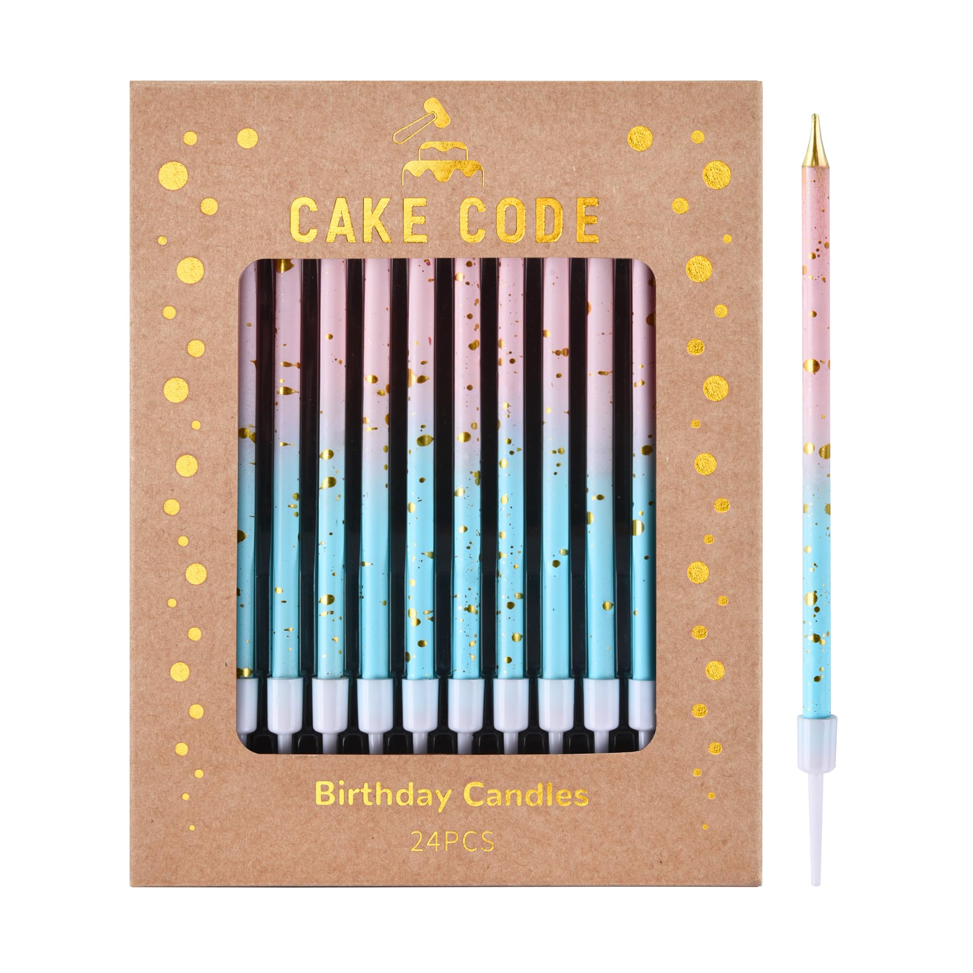 CAKE CODE Pink Blue Gold Long Thin Birthday Candles, Cake Candles, Birthday Parties, Wedding Decorations, Party Candles