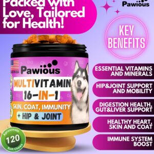 Dog Multivitamin Chewable with Glucosamine 16 in 1 - Dog Vitamins and Supplements - Hip and Joint Support Health - Immunity, Mobility - Gut, Skin, Heart, Coat