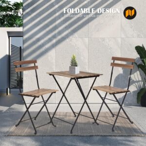 BLKMTY Patio Bistro Set 3-Piece Outdoor Patio Furniture Sets Folding Table and Chairs Wood Bistro Set Balcony Cafe Table Square Patio Table Chair for Porch, Garden, Backyard, Chestnut Brown