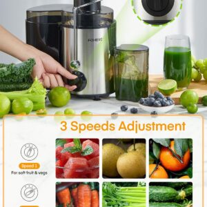 Juicer Machines, 600W Centrifugal Juicer with Wide Mouth 3” Feed Chute for Whole Vegetable and Fruit with 3-Speed Setting, Easy to Clean, BPA Free, High Yield Juice, Juice Recipe Included