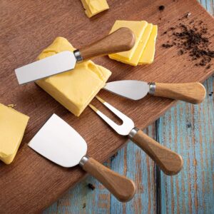 Cheese Knives Tools Set Mini Stainless Steel Cheese Knife with Wooden Handle, Serving Tongs, Spoons, Forks, and Toothpick Flags - Perfect for Parties, Weddings, and Christmas