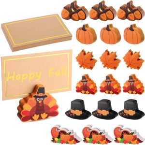 tradder 18 pcs fall pumpkin place card holders with gold foil card harvest thanksgiving mini pumpkin name card photo picture stand holder for fall thanksgiving decorations wedding(turkey)