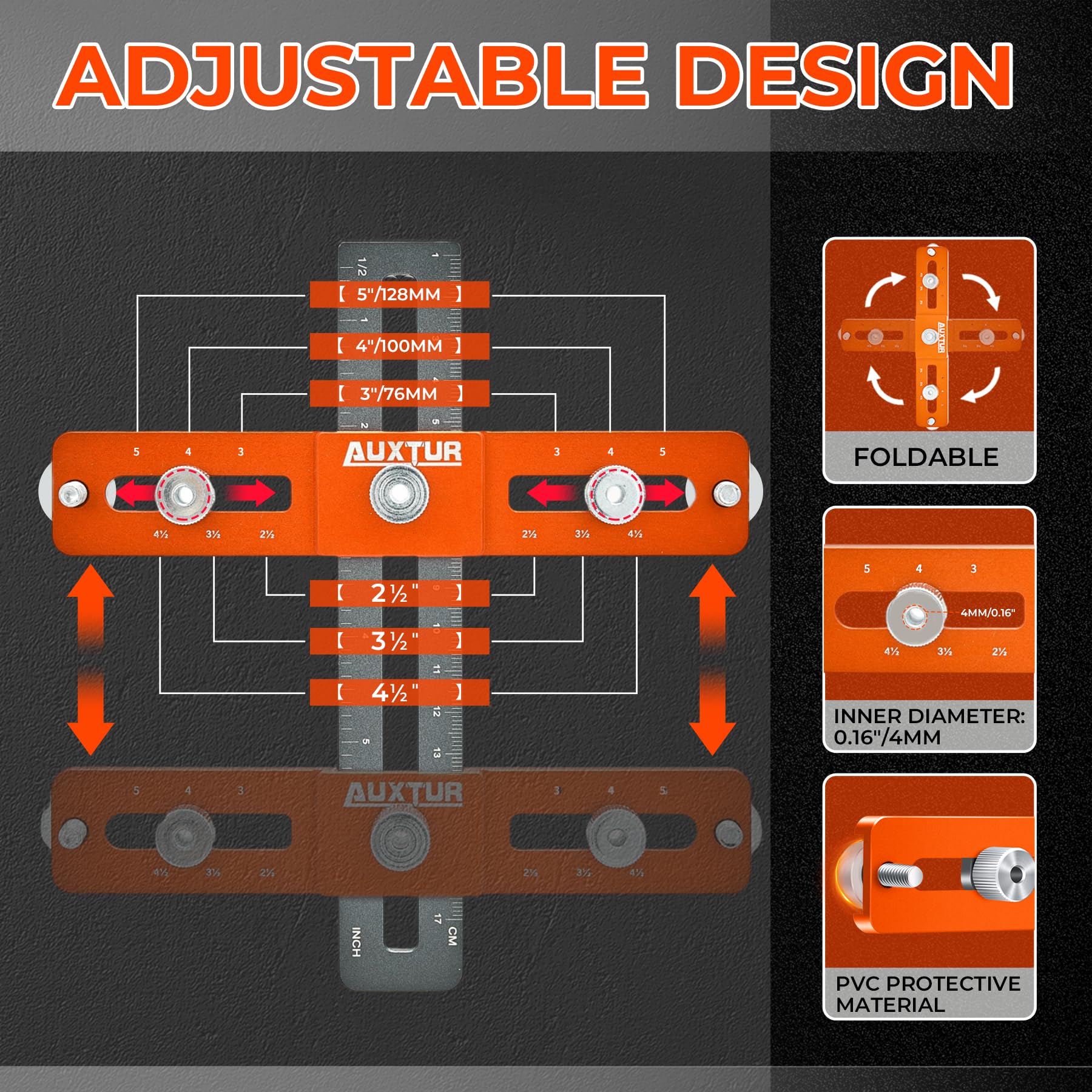 AUXTUR Cabinet Hardware Jig, Adjustable Cabinet Handle Template Tool with Alignment Hole, Punch Locator Drill Guide for Knobs,Handles and Pulls, Cabinet Template Tool for Drawer Cabinet Installation