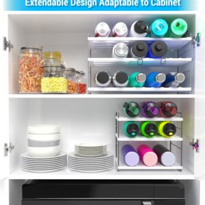 YAN & HIN 15 Bottles Cabinet Organizer Extendable Kitchen Cabinet Organizer with Adjustable Height, 3-Tier Water Bottle Holder, Pantry Pantry Organizers Cup Rack for Cabinet