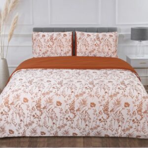 yinfung flower duvet cover fall floral embroidered burnt orange terracotta rust white queen spring wildflower botanical jacquard textured 3 pieces autumn bedding set country