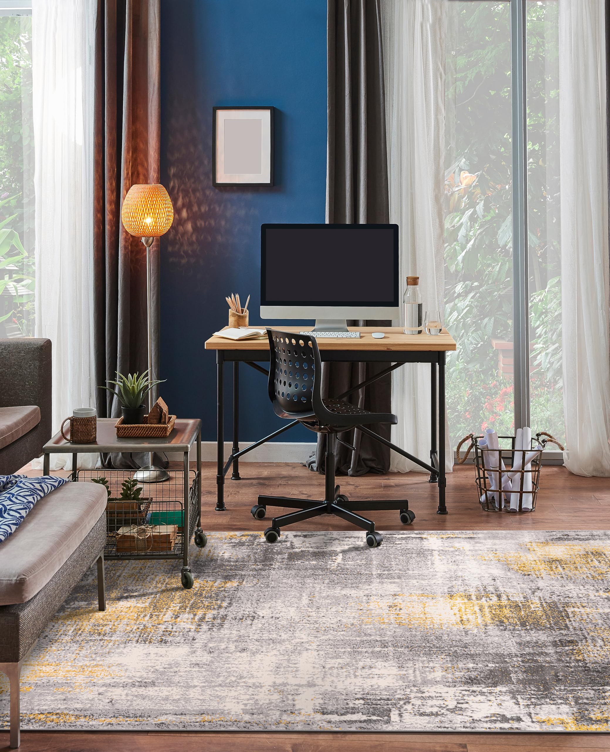 Rugshop Dublin Contemporary Abstract Stain Resistant Soft Area Rug 7'10" x 10' Yellow