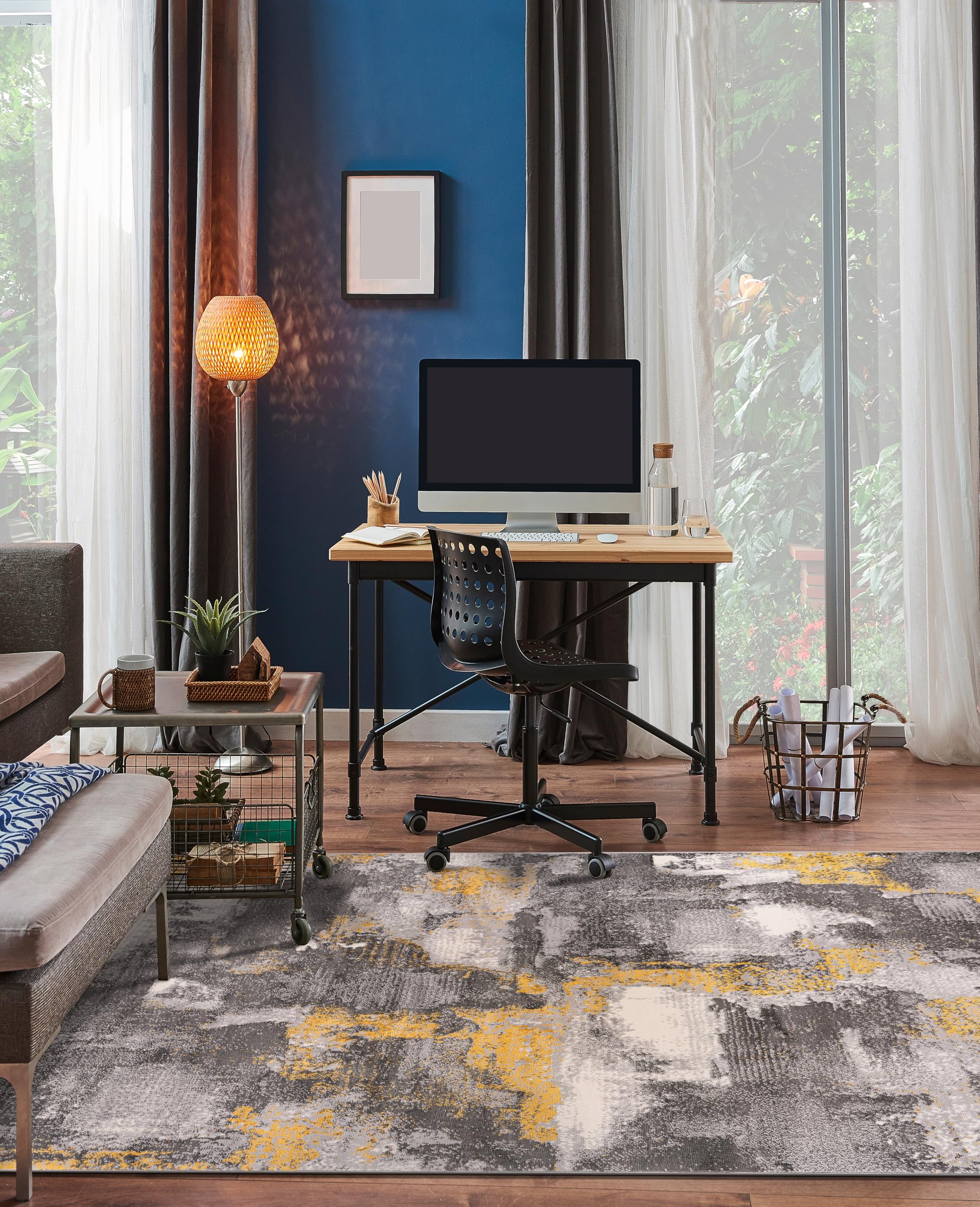 Rugshop Brighton Modern Abstract Stain Resistant Soft Area Rug 5' x 7' Yellow