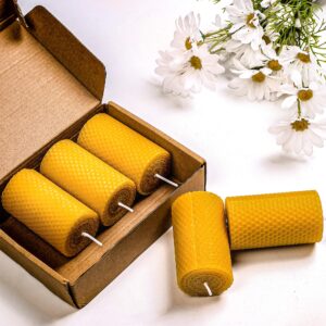 Beeswax Pillar Candles Bulk Set of 9 Handmade from 100% Pure Natural Rolled Bees Wax - Measures 2" x 3.4", Great for Home Decor, Party & Events, 10-12 Hour Burn Time