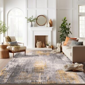 Rugshop Dublin Contemporary Abstract Stain Resistant Soft Area Rug 7'10" x 10' Yellow