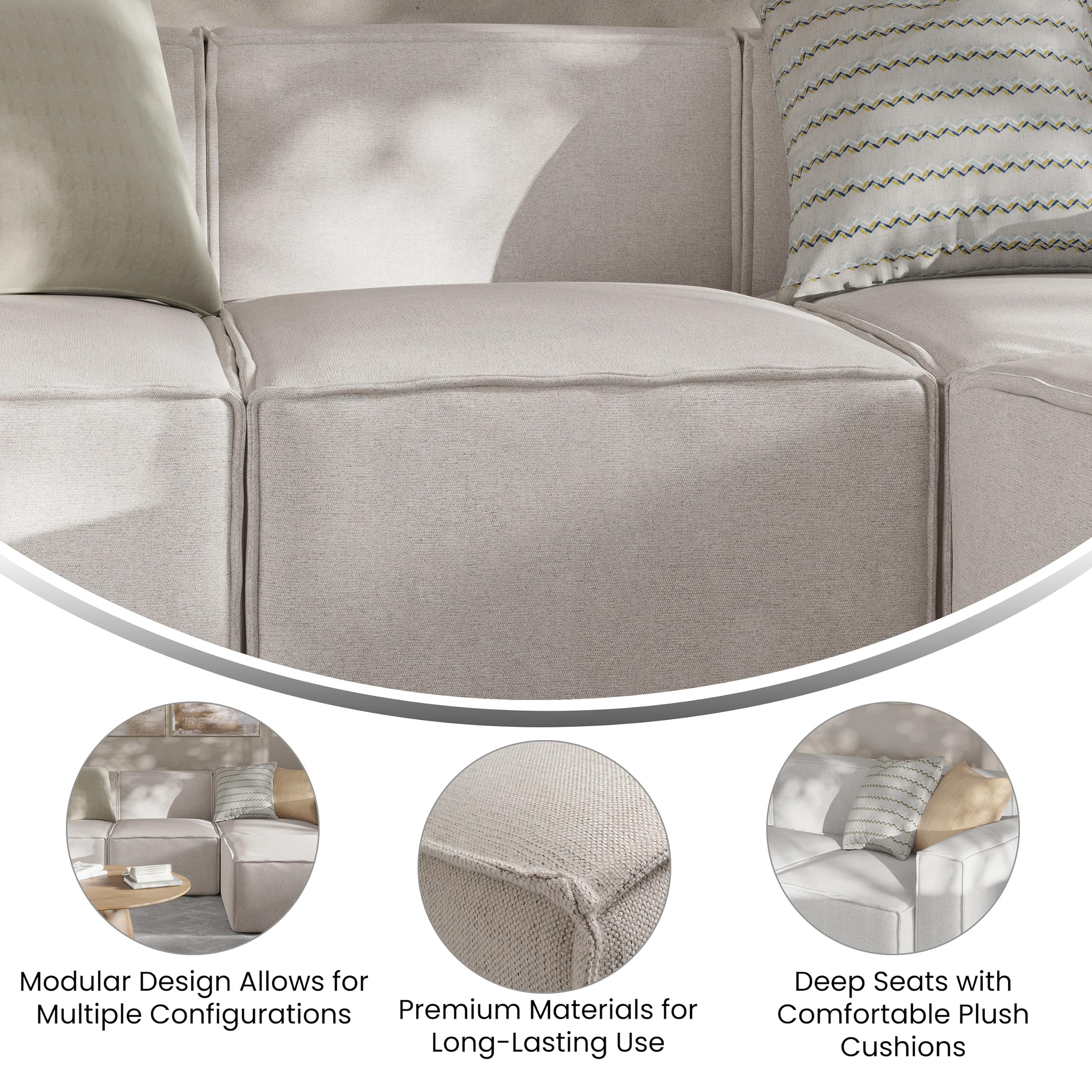 BizChair Fabric Middle Chair Module for Sectional Sofa, Customizable Modular Couch Armless Middle Seat, Cream