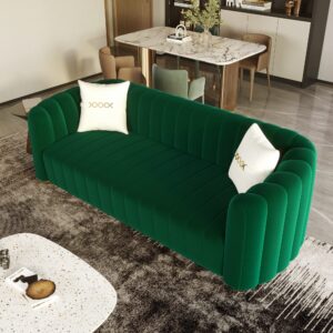 ANTTYBALE 83'' Velvet Sofa for Living Room Modern Comfy Couch 3-Seater Apartment Sofa with 2 Pillows & Golden Metal Legs (Green)