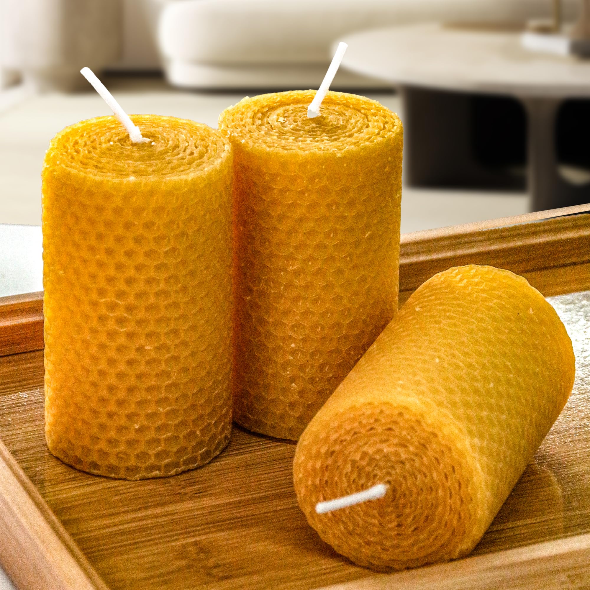 Beeswax Pillar Candles Bulk Set of 9 Handmade from 100% Pure Natural Rolled Bees Wax - Measures 2" x 3.4", Great for Home Decor, Party & Events, 10-12 Hour Burn Time