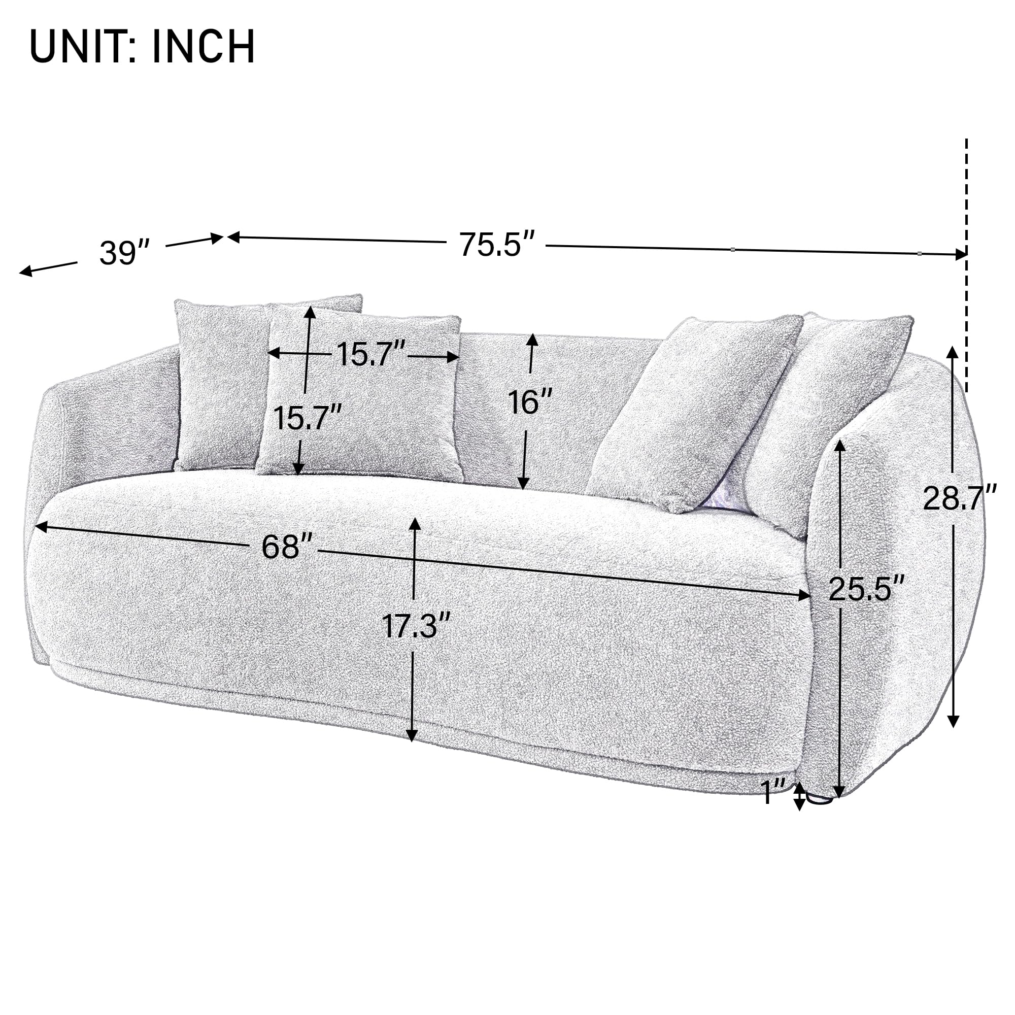 Merax Sofa,Modern Arm Sofa for Living Room and Bedroom,with 4 Pillows