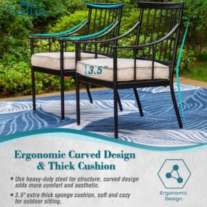 PHI VILLA 9 Pieces Outdoor Dining Table Set for 8, 60” Square Wrought Iron Dining Table & Heavy-Duty Steel Dining Chairs with Cushions, Large Dining Furniture Set for Patio, Deck, Yard, Porch