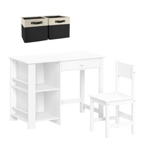 riverridge 2pc kids desk and chair set with cubbies, bookracks and red, white with black bins