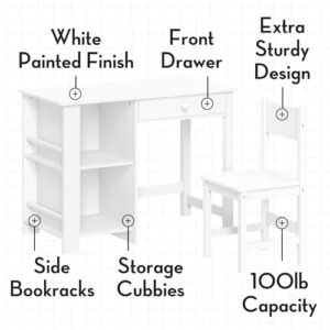 RiverRidge 2pc Kids Desk and Chair Set with Cubbies, Bookracks and Red, White with Black Bins