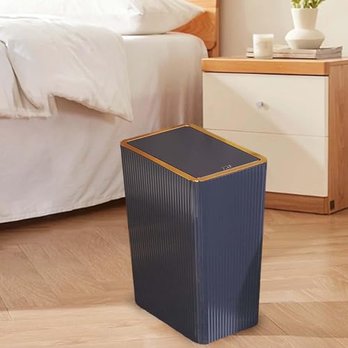 MagiDeal Press Type Wastebasket Trash Can with Lids Rubbish Container, Simple Design, Narrow Garbage Can Nordic Dustbin for Bedroom, 15L Blue