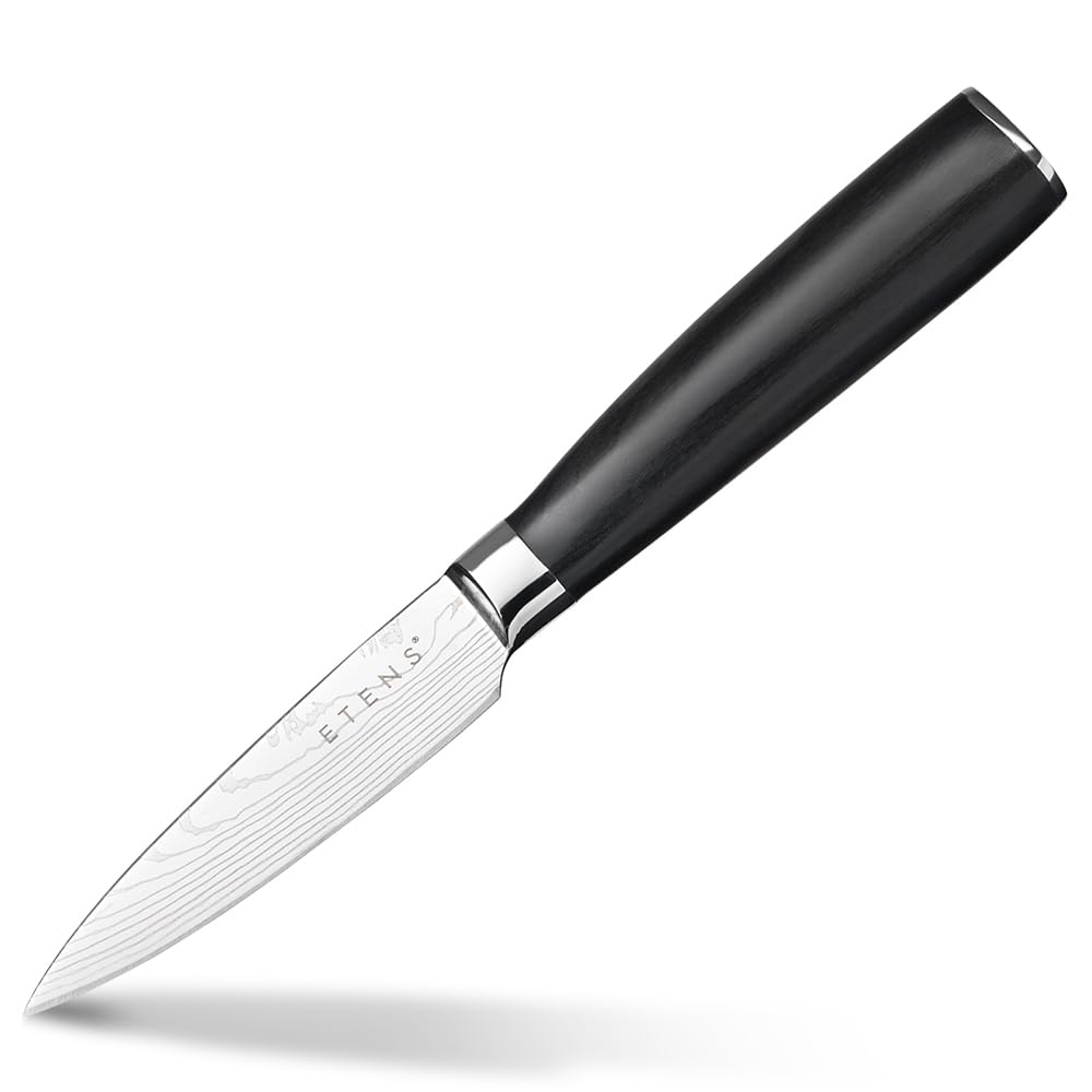 Etens 3.5 Inch Bar Paring Knife with Large Black Handle, Small Kitchen Knife for Fruit Vegetables, Professional Sharp Pairing Knives/High Carbon Stainless Steel