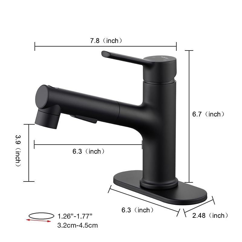 LAZ HOME Bathroom Sink Faucet with Pull Out Sprayer,Brass Single Handle Black Bathroom Basin Faucet with Bathroom Sink Drain Detachable Strainer Basket