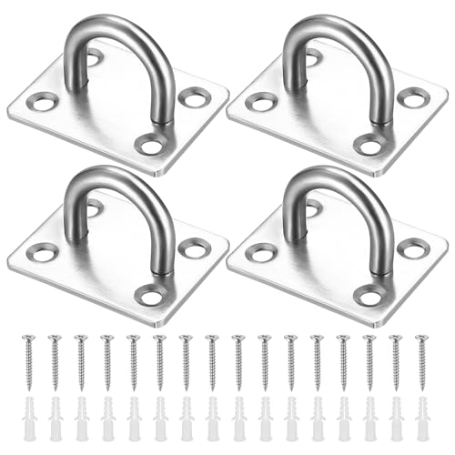 Zxglxinyao Square pad Eye Plate, 4 Pcs Heavy Duty Pad Eye Plate U Hooks, Staple Ring Hook, Ceiling Hooks Wall Mount for Hanging Yoga Swing Hammocks Suspension Hooks Hanger, with Screws, Anchors