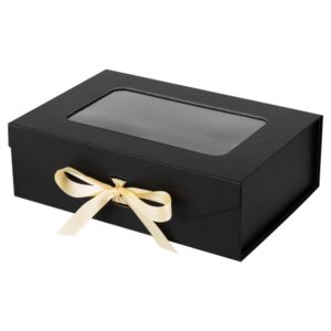 plinjoy black gift box for presents with ribbon 10.8x7.5x3.5 inches clear gift box with window magnetic closure gift boxes with lids