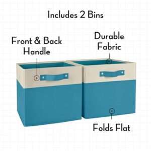 RiverRidge Kids Chair and Desk Set with Storage Cubbies, 2 Folding Fabric Turquoise Storage Bins, Drawer and Bookracks - Art Table Desk for Bedroom