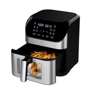 air fryer 8 qt large size with clear window, 8 presets, 3 special features turn reminder, preheat, light, true one-touch panel, 360° turbo airflow tech, nonstick basket,stainless steel