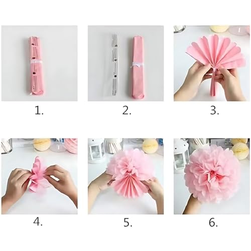 Hot Pink Tissue Paper Pom Poms Paper Flower Ball 12Pcs for Wedding ,Bachelorette, Baby Shower, Bridal Shower and Pink Party Decorations(8 &10 & 12 inch)