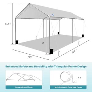 Outdoor Adjustable 10x20 ft Heavy Duty Carport, Grey