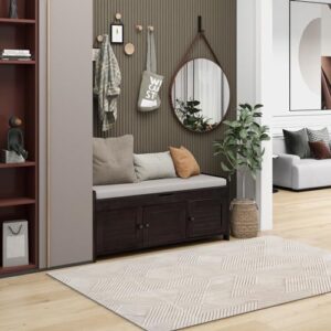 SOFTSEA Storage Bench with 3 Shutter Shaped Doors, Wooden Shoe Bench with Removable Cushion and Hidden Storage Space, Espresso