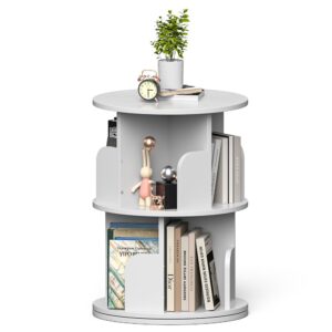 Nidouillet Small Rotating Bookshelf, 2Tier Revolving Bookcase 360 Display Round Bookshelf Narrow Swivel Corner Book Shelf Standing Bookcase for Adult Bedroom, Living Room