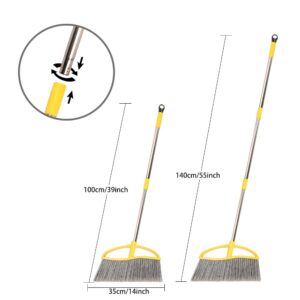 14" Widen Broom for Floor Cleaning, Long Handle Outdoor Broom,Heavy Duty Broom with Stiff Bristles,Sweeping Broom,Angle Broom for Garage Patio Garden Deck Home