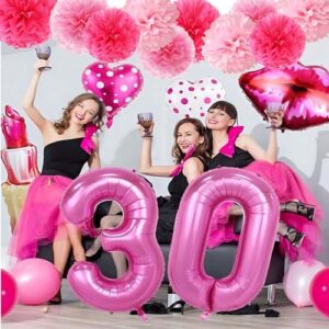 Hot Pink Tissue Paper Pom Poms Paper Flower Ball 12Pcs for Wedding ,Bachelorette, Baby Shower, Bridal Shower and Pink Party Decorations(8 &10 & 12 inch)