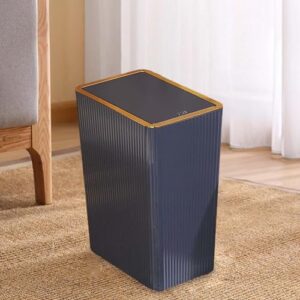 MagiDeal Press Type Wastebasket Trash Can with Lids Rubbish Container, Simple Design, Narrow Garbage Can Nordic Dustbin for Bedroom, 15L Blue