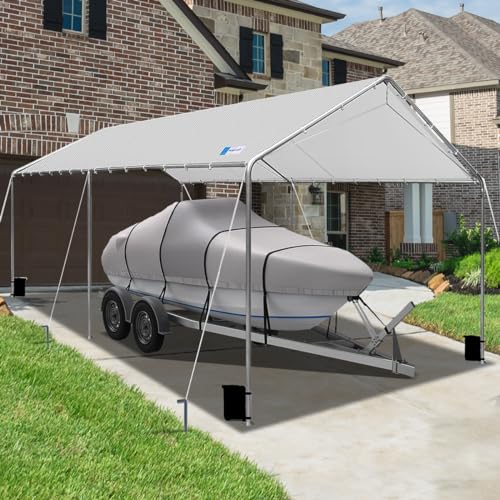 Outdoor Adjustable 10x20 ft Heavy Duty Carport, Grey