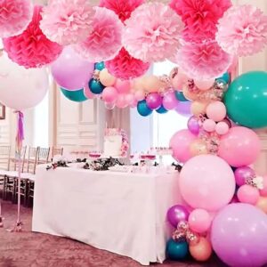 Hot Pink Tissue Paper Pom Poms Paper Flower Ball 12Pcs for Wedding ,Bachelorette, Baby Shower, Bridal Shower and Pink Party Decorations(8 &10 & 12 inch)