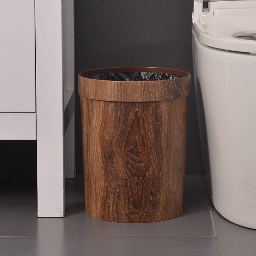 TAMOSH Retro Wood Grain Trash Can Household Living Room Kitchen Trash Can