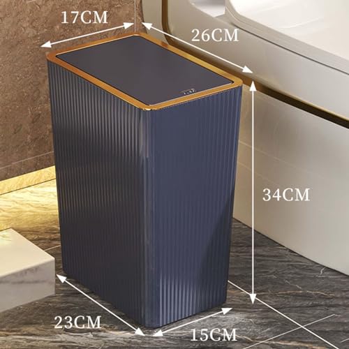 MagiDeal Press Type Wastebasket Trash Can with Lids Rubbish Container, Simple Design, Narrow Garbage Can Nordic Dustbin for Bedroom, 15L Blue