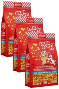 pup corn plus - puffed dog treats with prebiotics and probiotics - chicken and cheddar cheese (4oz) - made in usa (pack of 3)