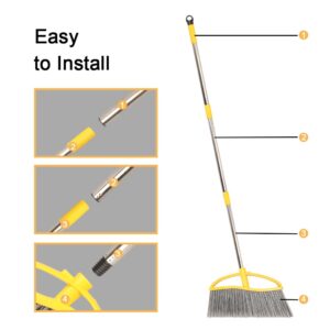 14" Widen Broom for Floor Cleaning, Long Handle Outdoor Broom,Heavy Duty Broom with Stiff Bristles,Sweeping Broom,Angle Broom for Garage Patio Garden Deck Home